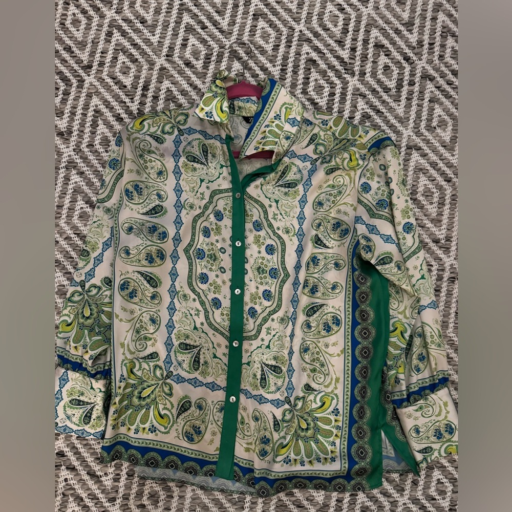Zara Blouse blue and green NWOT